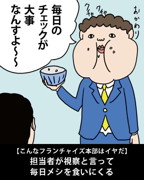  【こんなフランチャイズ本部はイヤだ】    担当者が視察と言って毎日メシを食いにくる    