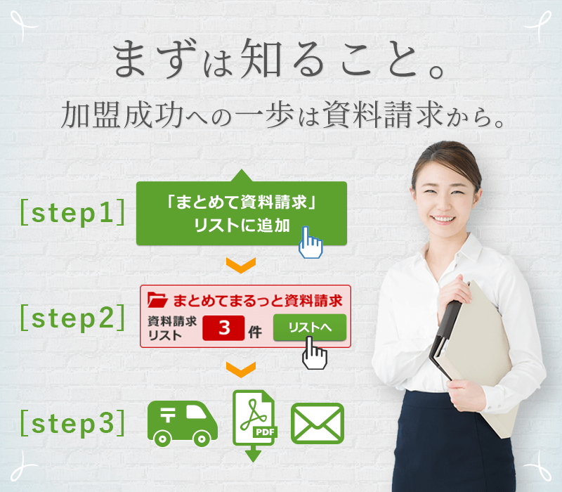 フランチャイズ・代理店の加盟成功への第一歩は資料請求から。